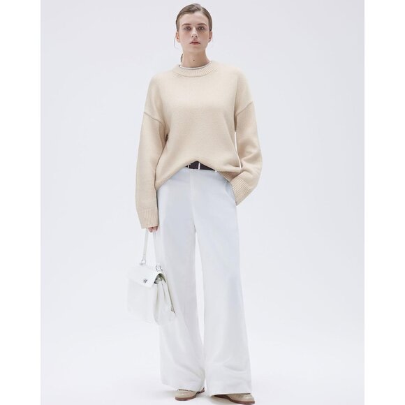 Women Cashmere Blend Oversized Crew Neck Sand Soft Warm Pullover Sweater - Picture 5 of 5